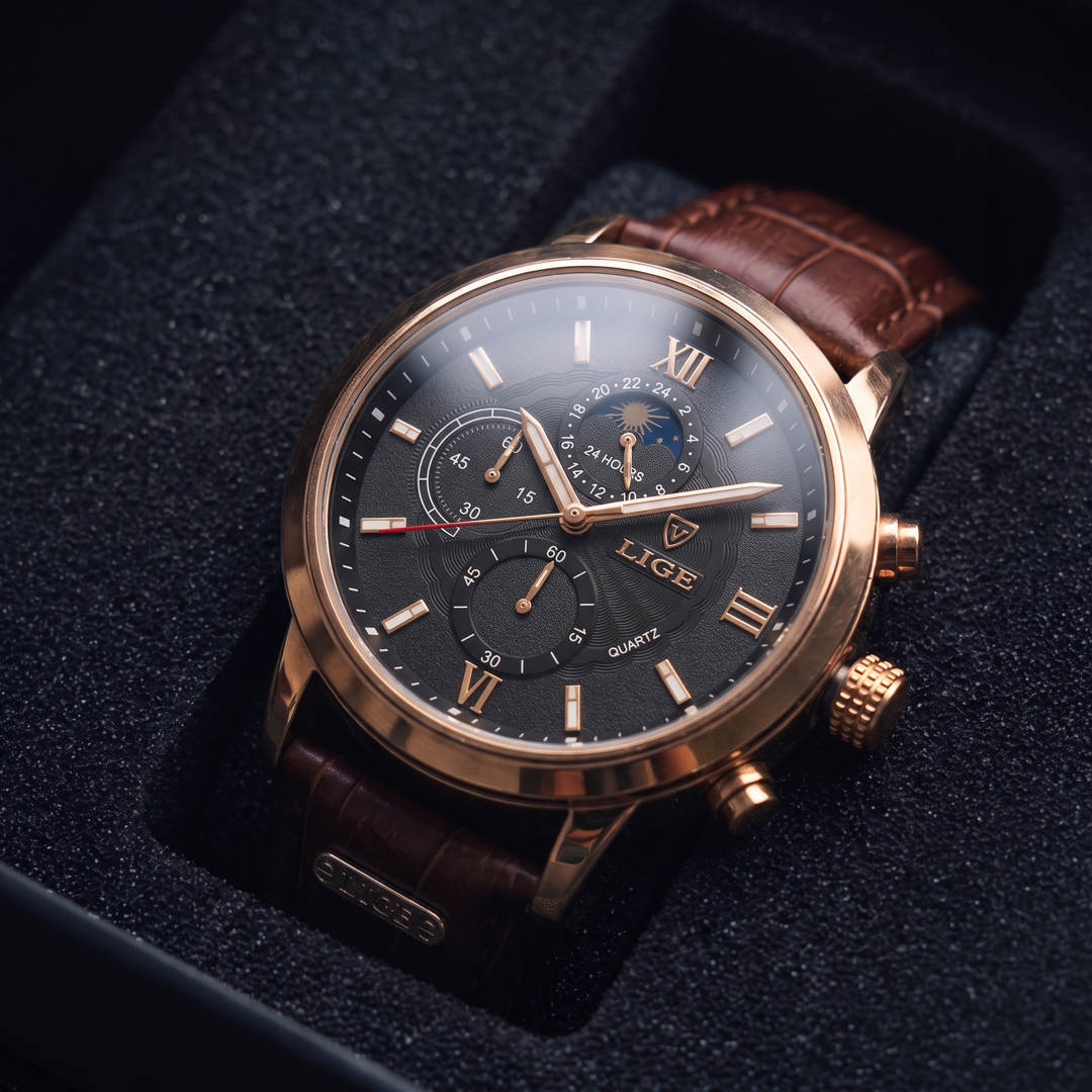 LIGE Classic Sports Watch Gold black