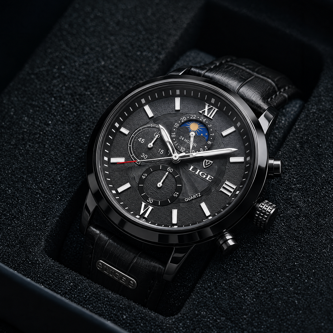 LIGE Classic Sports Watch All Black