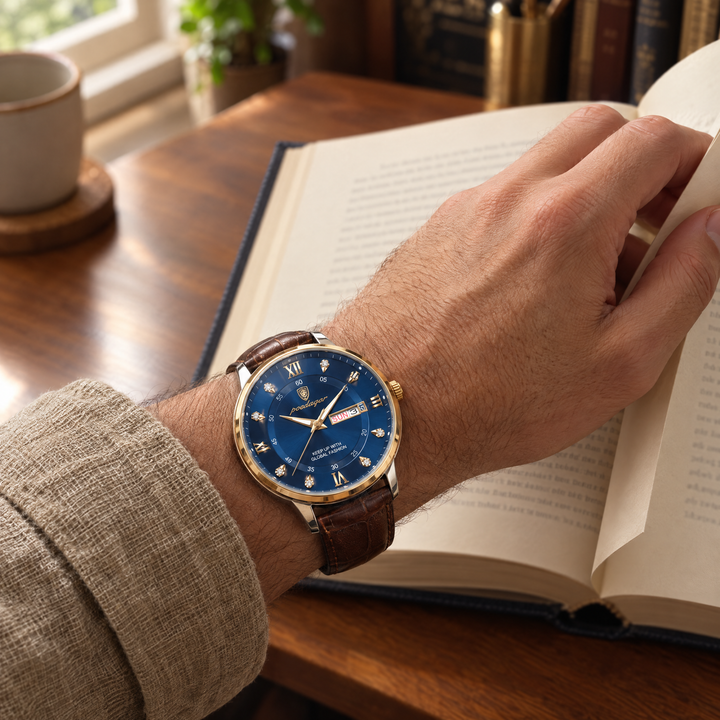 AGR - Prestige Gold Blue on the wrist while reading