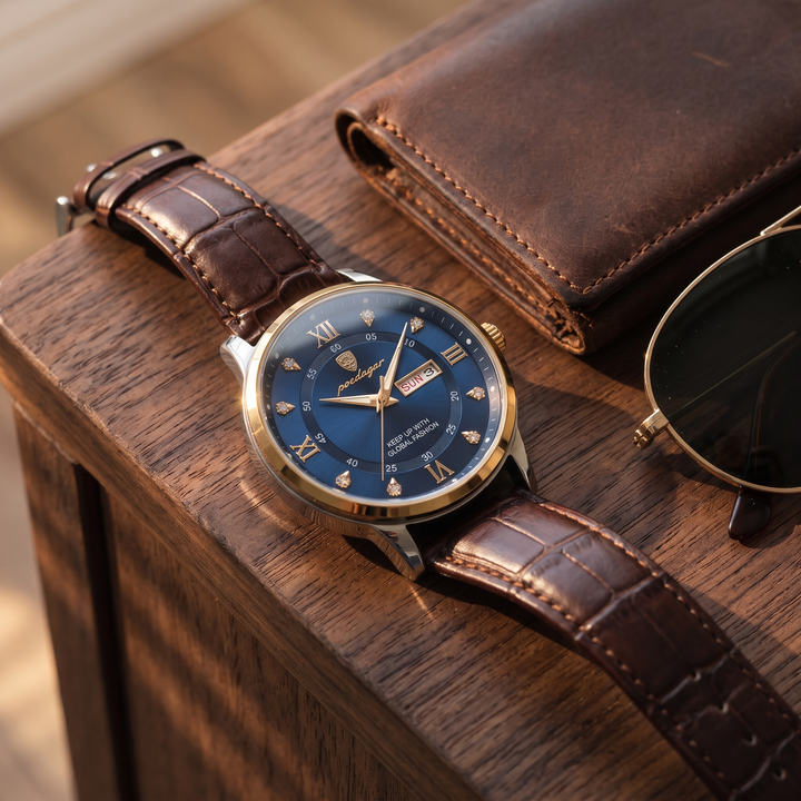 AGR - Prestige Gold Blue with a wallet and sunglasses