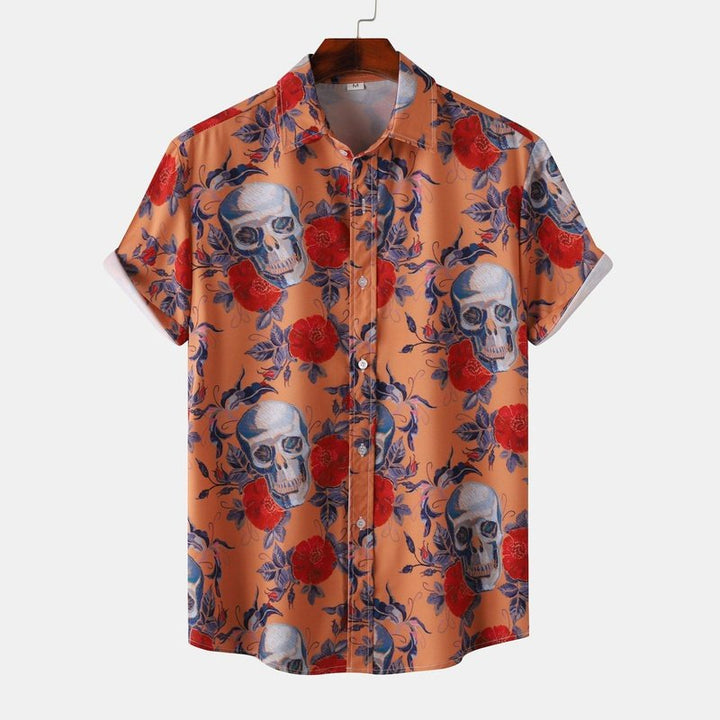 Rose Skull Print Button Up Shirt