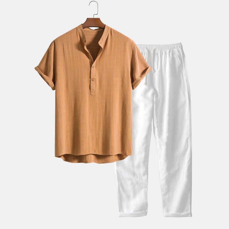 Henley Collar Shirt And Linen Pants