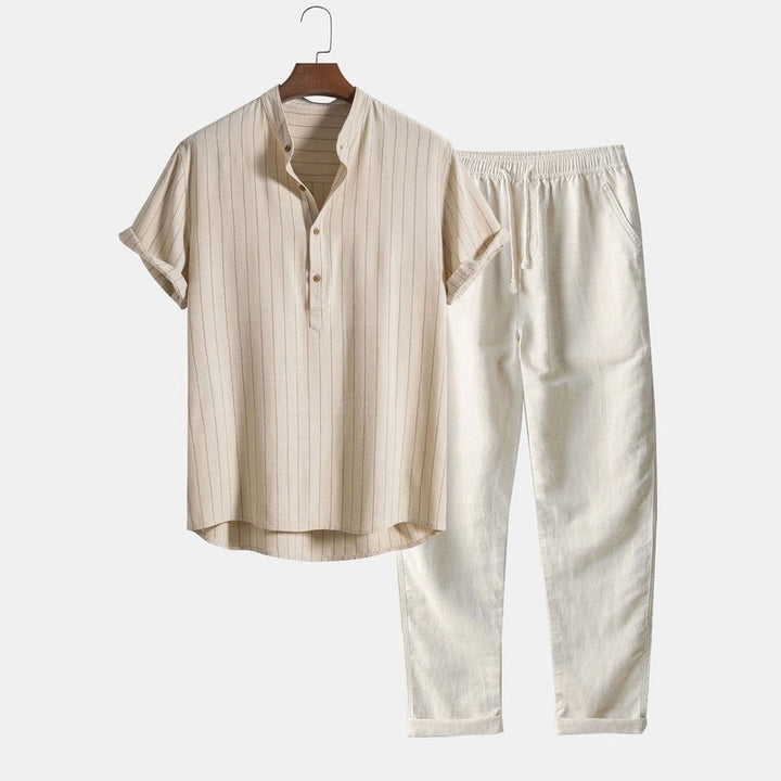 Henley Collar Shirt And Linen Pants