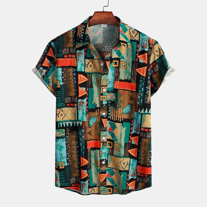 Tribal Geometry Print Button Up Shirt
