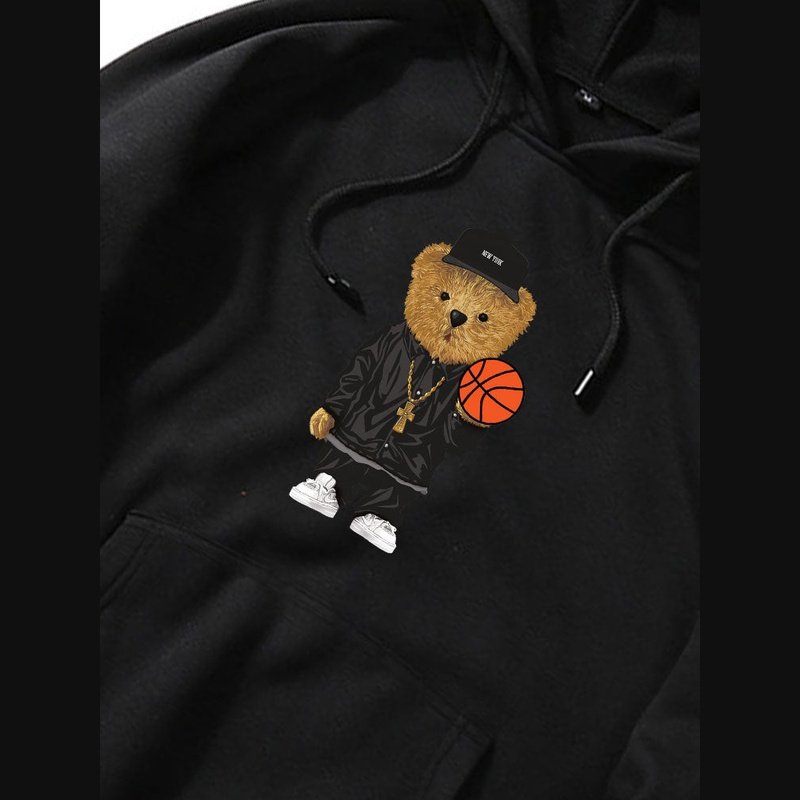 Basketball Bear Print Hoodie