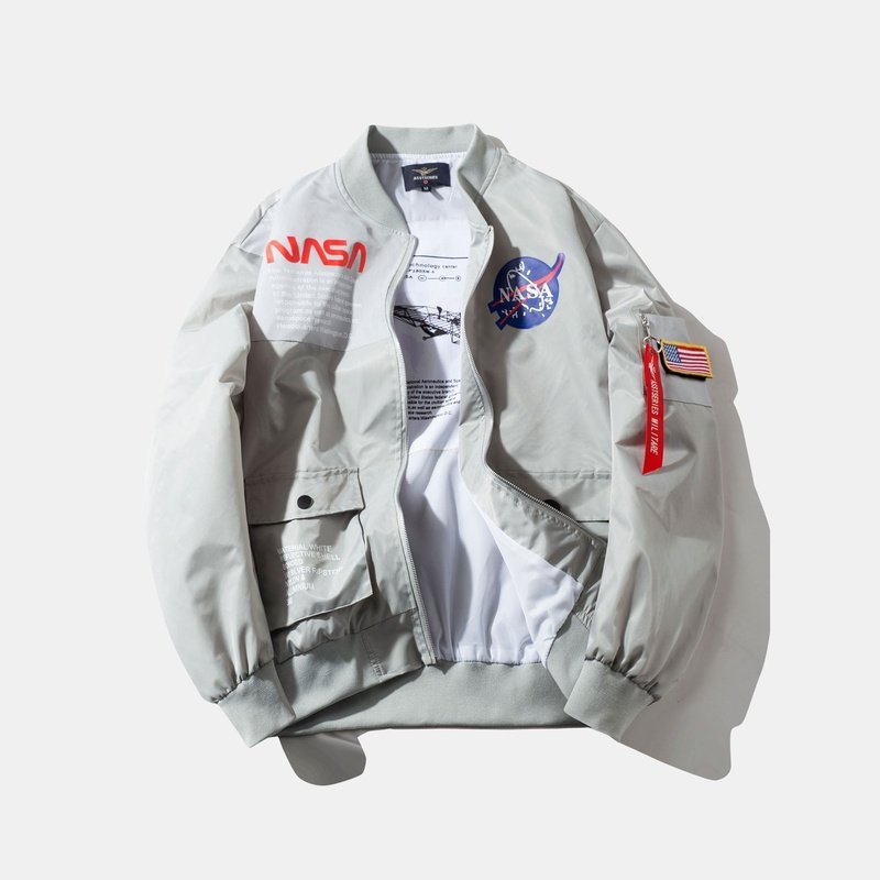 Oversized NASA Print Bomber Jacket