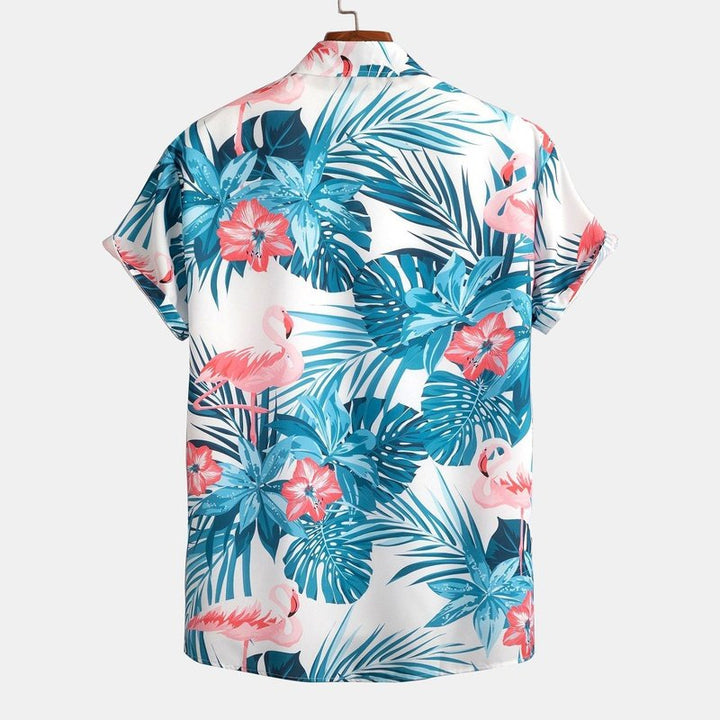 Flamingo Tropical Print Button Up Shirt