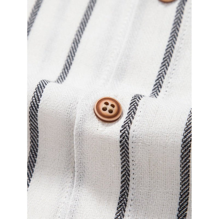 Cotton Blend Striped Button Up Shirt