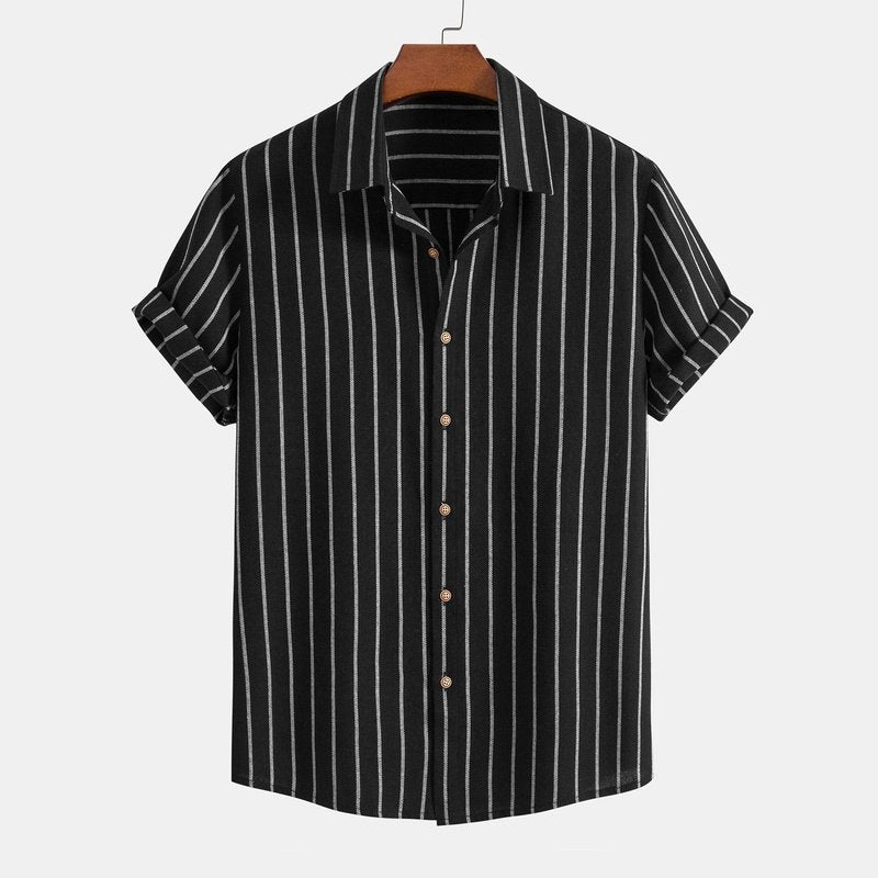 Cotton Blend Striped Button Up Shirt