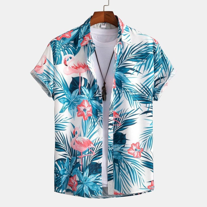 Flamingo Tropical Print Button Up Shirt
