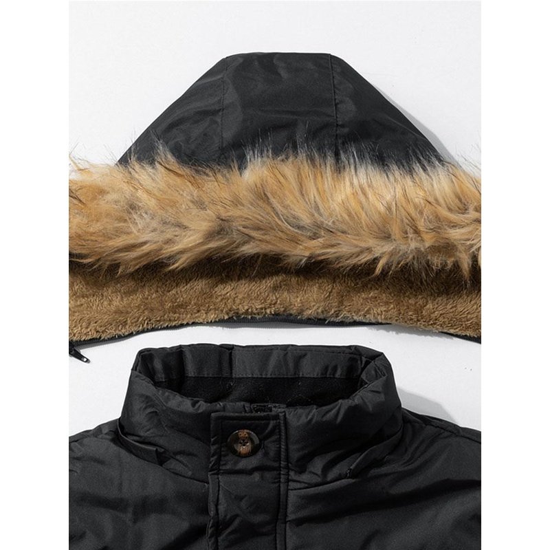 Faux Fur Collar Detachable Hooded Coat