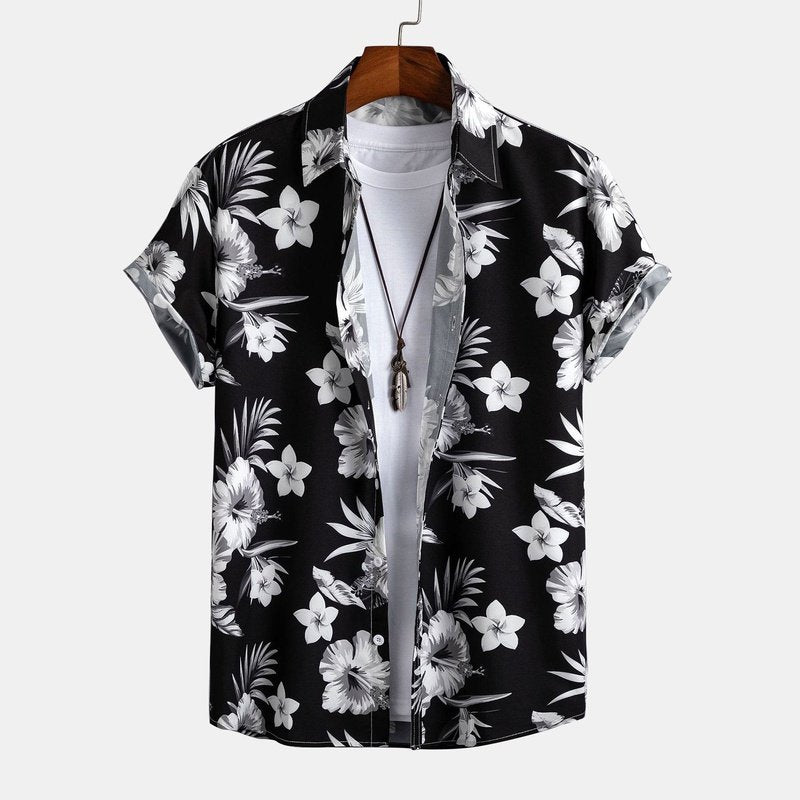 Tropical Floral Print Button Up Shirt