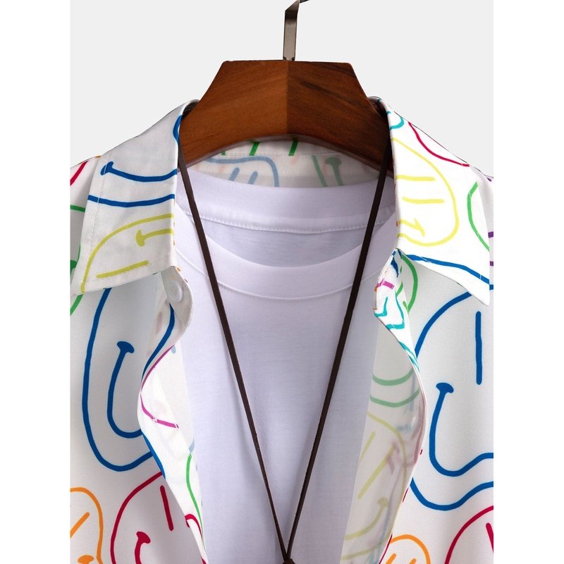 Colorful Smiley Print Button Up Shirt